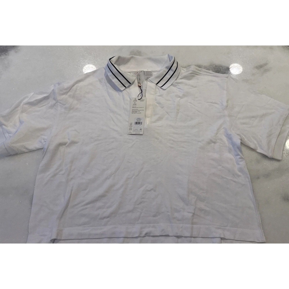 Calia‎ Seamless Tipped Polo Womens Small White Short Sleeve Cropped Athletic Top
